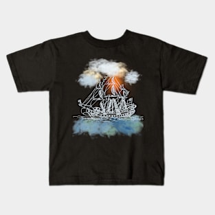 Sailing Ship with Orange Sun Kids T-Shirt